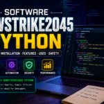 Futuristic coding screen showing Dowsstrike2045 Python software concept with Python code and modern developer workspace