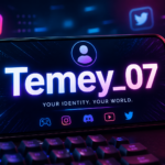 Digital username temey_07 displayed on a smartphone screen representing online identity and social media branding