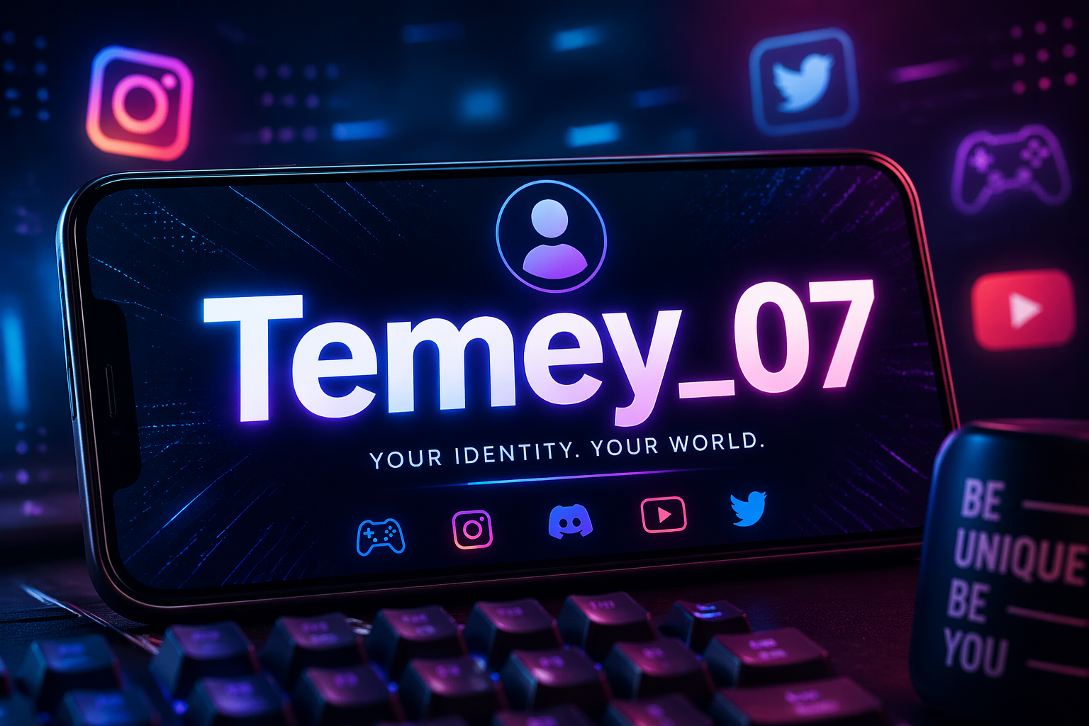 Digital username temey_07 displayed on a smartphone screen representing online identity and social media branding