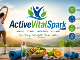ActiveVitalSpark.com wellness and fitness banner featuring healthy lifestyle elements, exercise, nutrition, and mental wellness concepts.